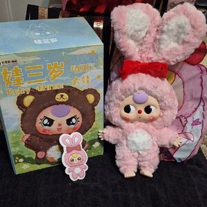 Pink Bunny Plush with Red Bow 400% - Baby Three V1